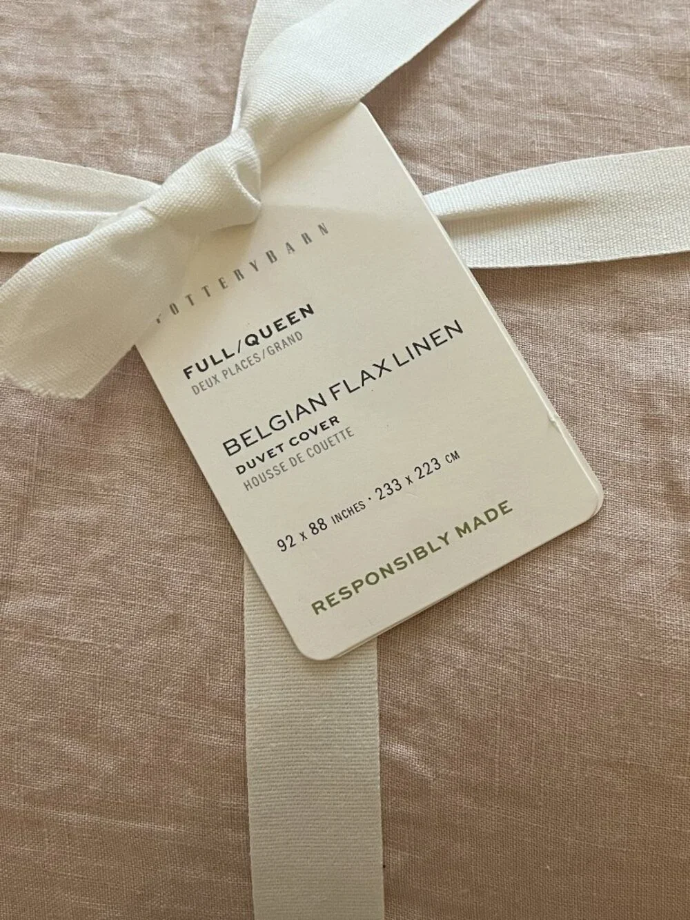 Pottery Barn Belgian Flax Linen Duvet Cover Full / Queen Soft Rose & White